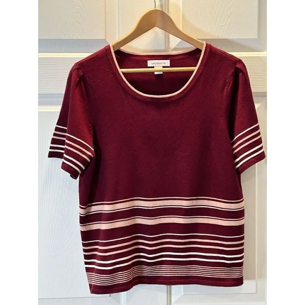 Liz Claiborne Women's Striped Short Sleeve Pullover Knit Sweater Top